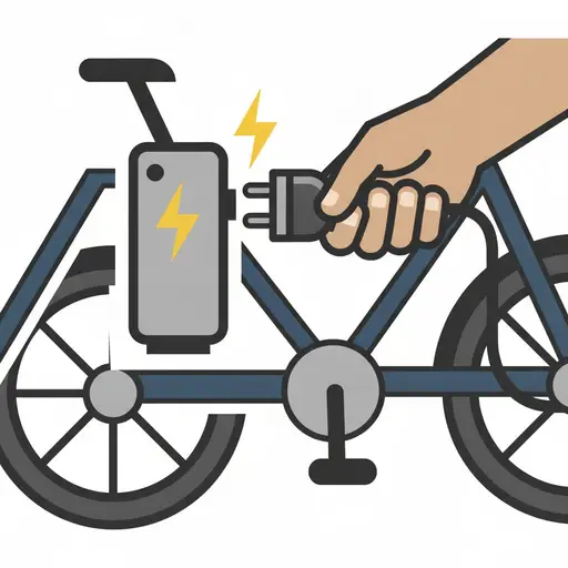 Eine Hand steckt das Ladegerät in einen E-Bike-Akku.