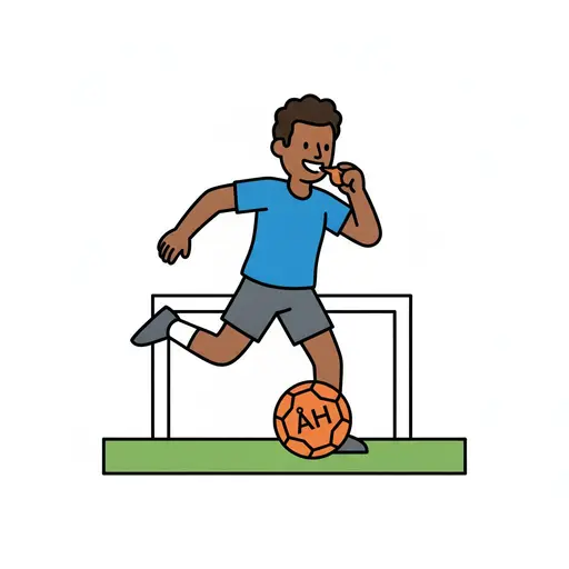A person jumps and throws a handball towards a goal.