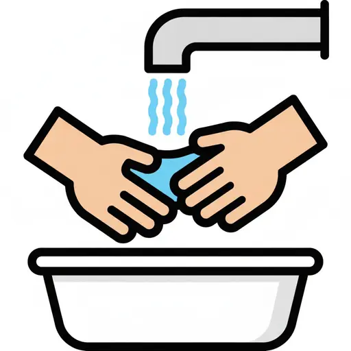 Two hands are washed under a tap above a basin.