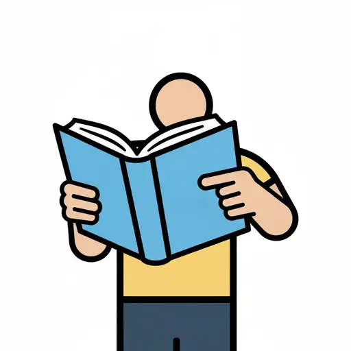 A person holds an open book up in front of them and reads.