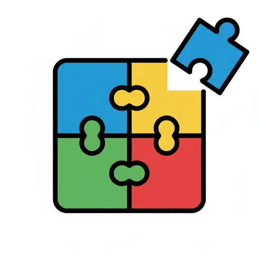 Een kleurige puzzel van vier stukjes waarvan het laatste blauwe stukje nog gelegd moet worden.