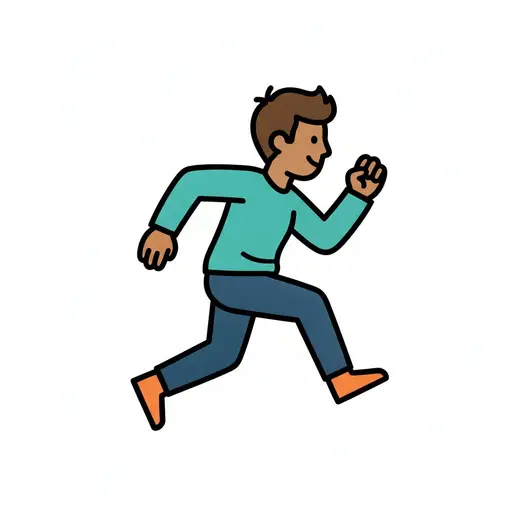 En person jogger fremad i grøn trøje og blå bukser.