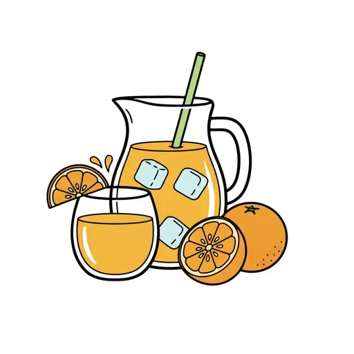 Een kan sap met een glas en verse sinaasappels.
