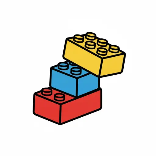 Three stacked lego bricks in red, blue and yellow.
