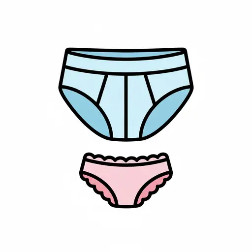 Een lichtblauwe onderbroek boven een roze onderbroek met een geschulpte rand.