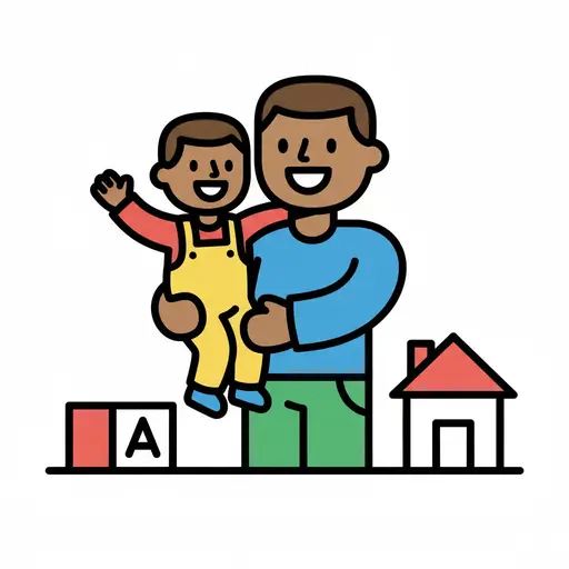 Een volwassen man houdt een klein kind vast.