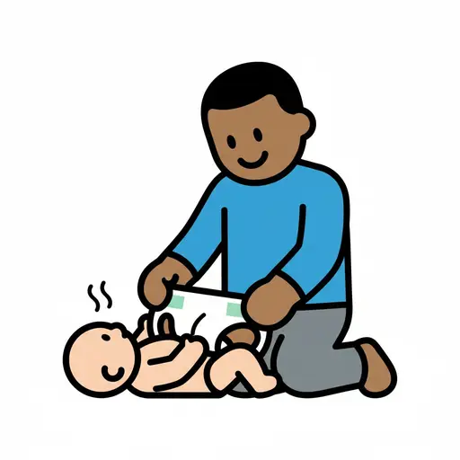 Een persoon verschoont de luier van een baby.