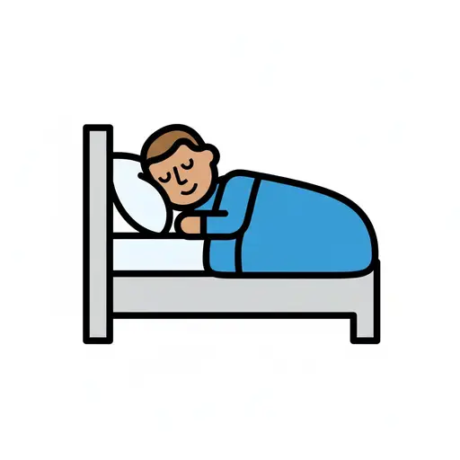 Een persoon slaapt vredig in een bed, toegedekt met een blauwe deken.