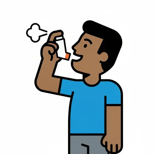 Een man neemt een pufje uit een astma-inhalator.