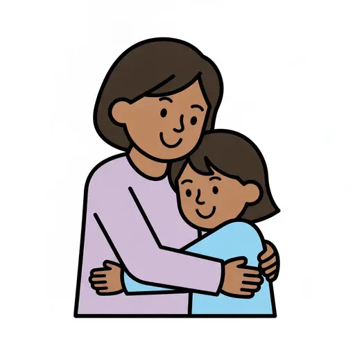 Een mama knuffelt haar kind en ze lachen allebei.