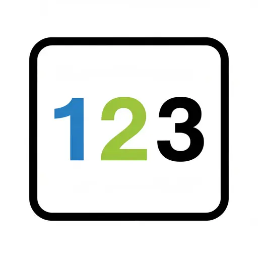 Een witte kaart met afgeronde hoeken met de cijfers 1, 2 en 3 in blauw, groen en zwart.