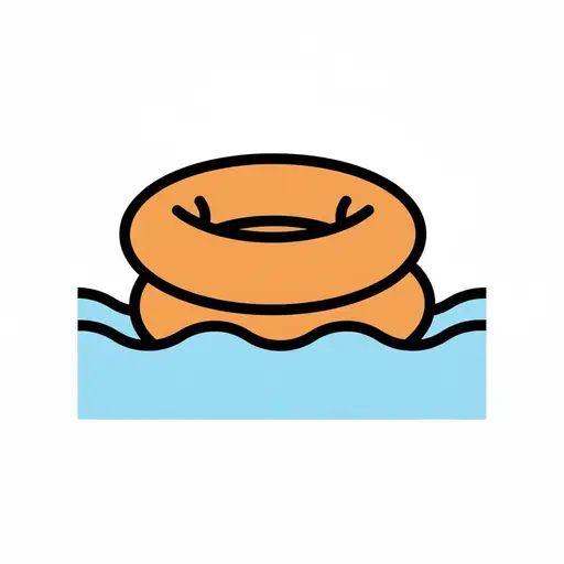 An orange swim ring floats on blue water.
