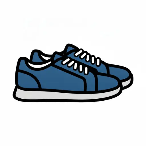 Een paar blauwe sportschoenen met witte veters en witte zolen.