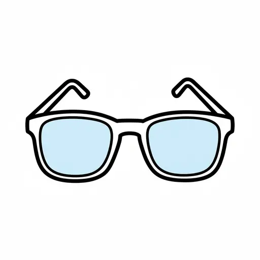A pair of glasses with clean light blue lenses and a black frame.