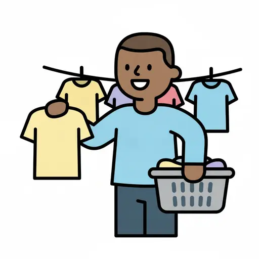 A person hangs washing on a line while carrying a laundry basket.