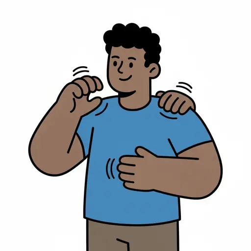 En person gjør kloende og masserende bevegelser mot skulder og bryst.