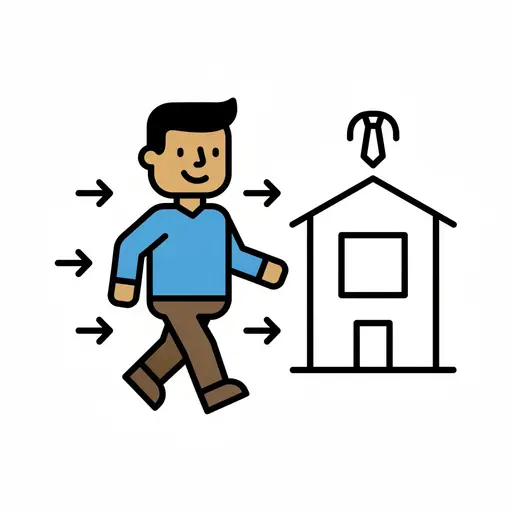 En person går mot en bygning med et slips over, på vei til pappas arbeidsplass.