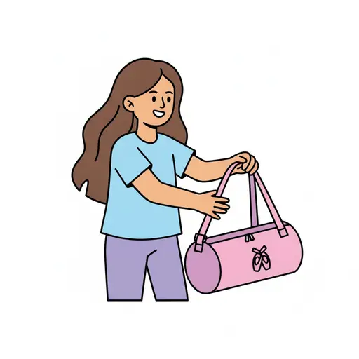 En person tar opp en rosa bag med ballettskomotiv.