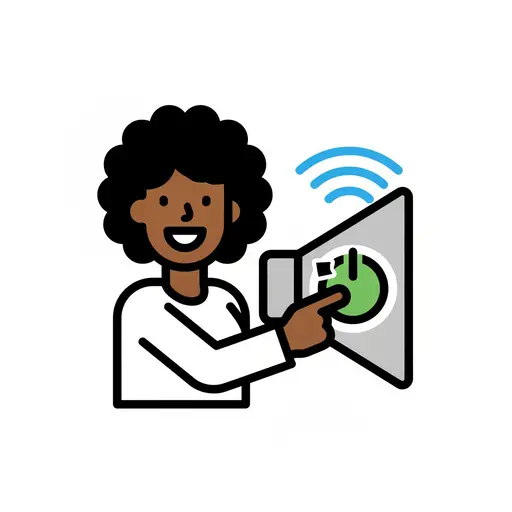 A person presses a button to turn on the sound from a speaker.