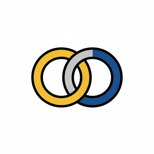 An illustration of two interlocking rings in yellow and blue, with a section of the blue ring filled in grey to show progress.