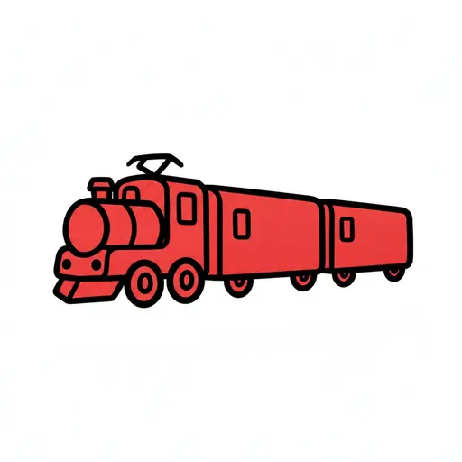 A red toy locomotive pulling two carriages.