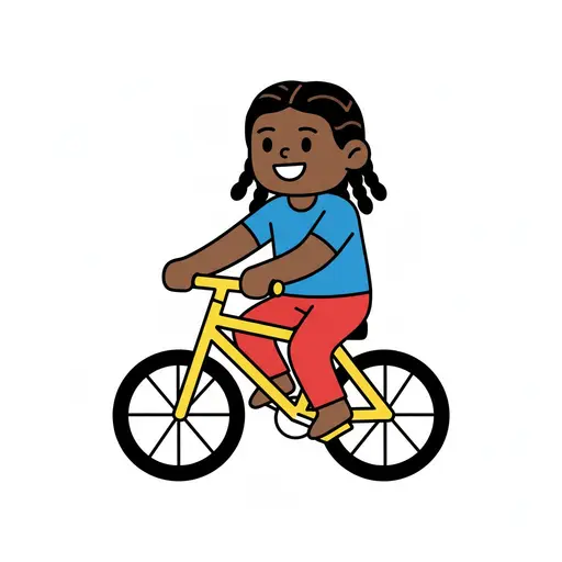 A smiling child rides a yellow bicycle.