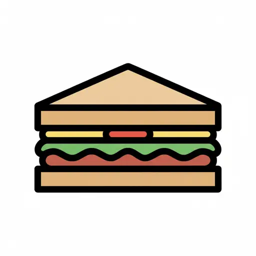 En sandwich skåret diagonalt i en trekantet form, der viser fyldet.