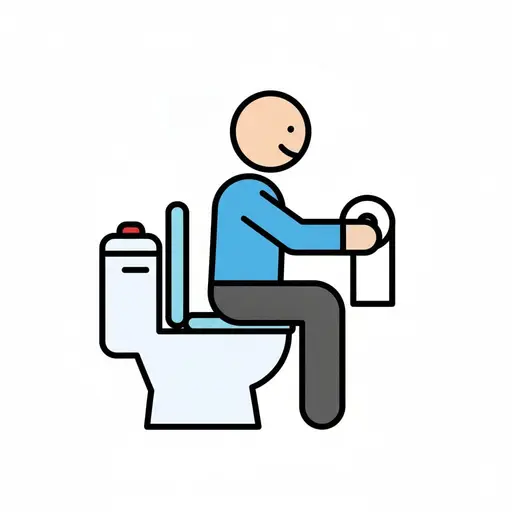 Een eenvoudig figuurtje zit op de wc en pakt een rol wc-papier.