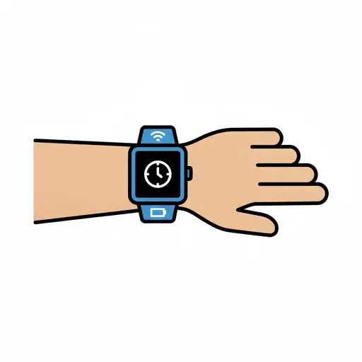 Een smartwatch zit om een pols en toont een wijzerplaat op het scherm.