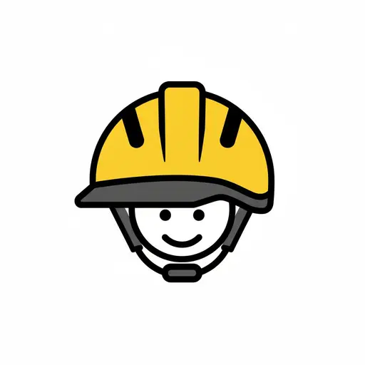 A smiling face wearing a yellow helmet.