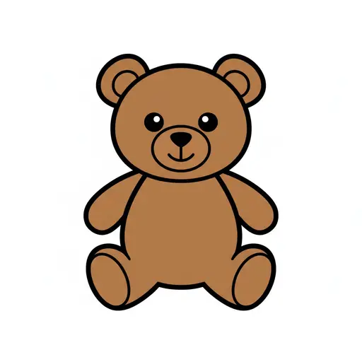 A brown cartoon teddy bear sits front-facing with a smile.
