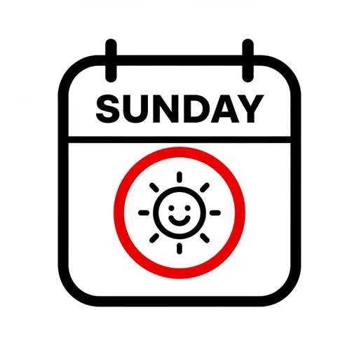 A calendar page headed SUNDAY with a smiling sun circled in red below the heading.