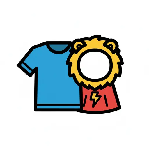 A blue t-shirt next to a lion costume.