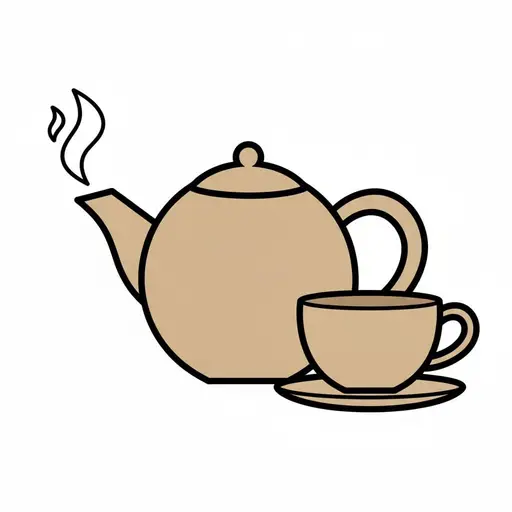 En beige tekanna som det ångar ur bredvid en kopp te på ett fat.
