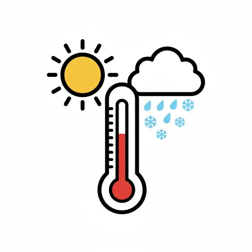 Et termometer mellem en sol og en sky med regn og sne.