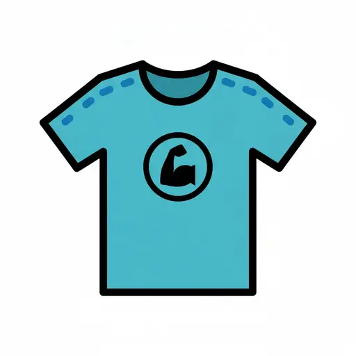 A turquoise t-shirt with a print on the chest.
