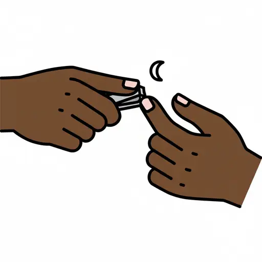 Twee handen knippen de nagel van een vinger met een nagelknipper.