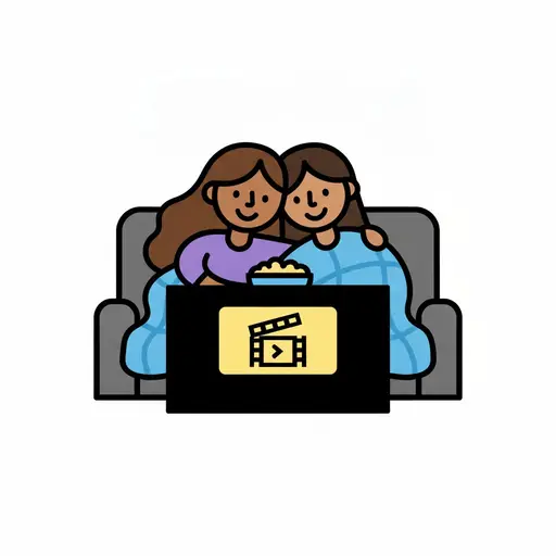 Two people sit close together on the couch under a blanket watching a film with popcorn.
