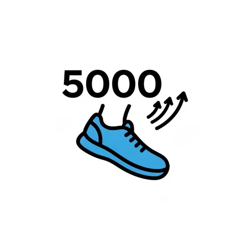 En blå gymnastiksko med tallet 5000 og pile, der viser bevægelse.