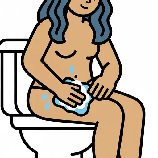 Een persoon zit op de wc en wast het onderlichaam met zeepschuim in de hand.