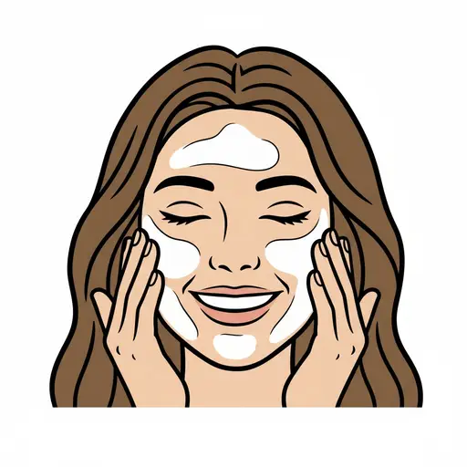 A woman is creaming her face.