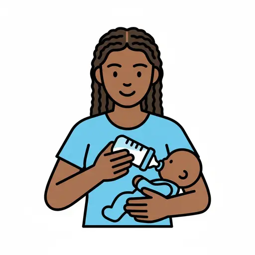 Een volwassene voedt een baby met een fles.