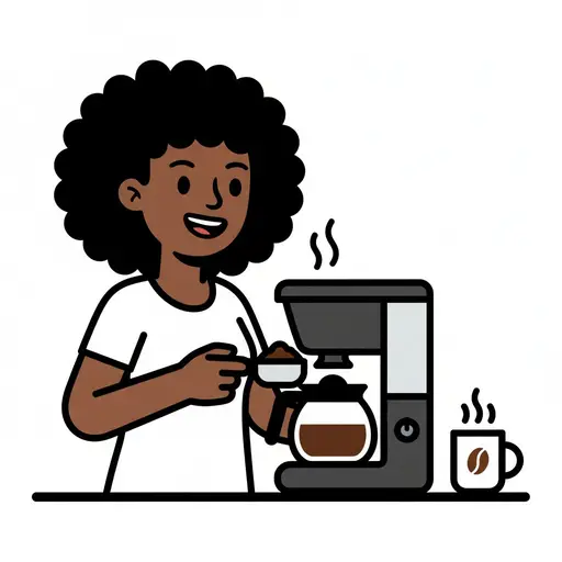 En person lager kaffe med en kaffemaskin og en skje.