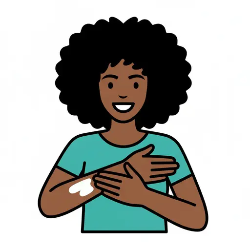 Een tekening van een vrouw die zonnebrand op haar arm smeert.