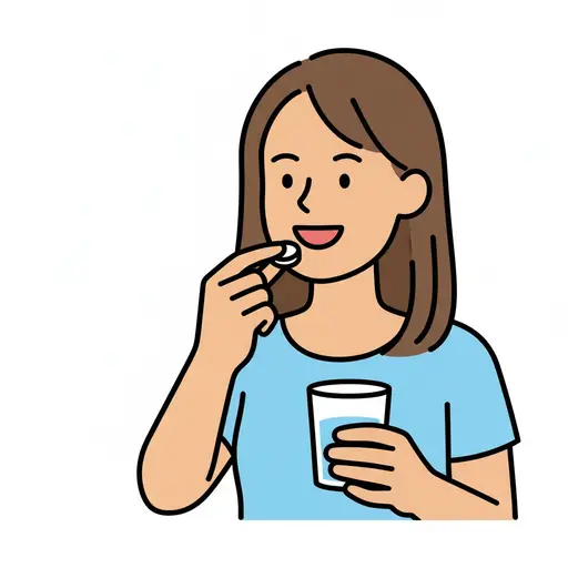 Een vrouw doet een tablet in haar mond terwijl ze een glas water vasthoudt.