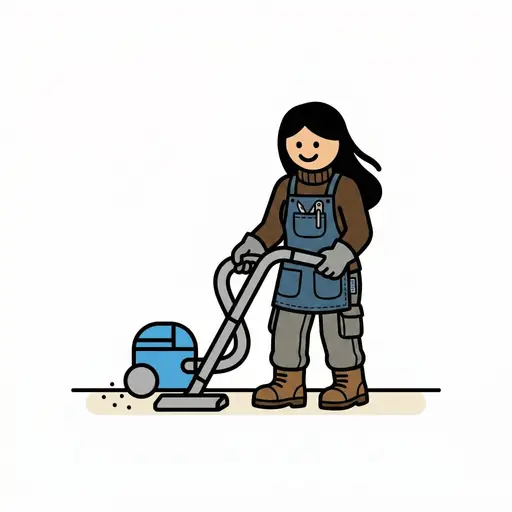 Een vrouw stofzuigt de vloer met een sledestofzuiger.