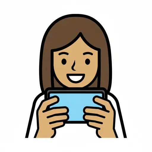 A woman holds a phone horizontally and watches the screen.
