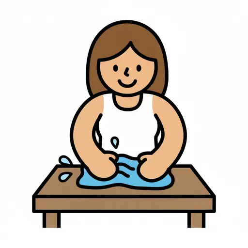 Een vrouw veegt een tafel af met een doek.