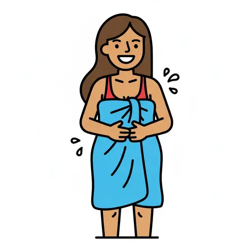 A woman has a towel wrapped around her body after a shower.