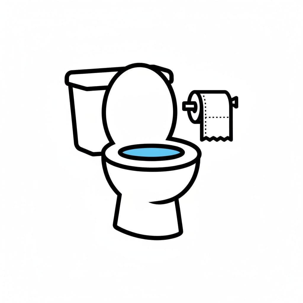 Een tekening van een wc met wc-papier aan de muur.